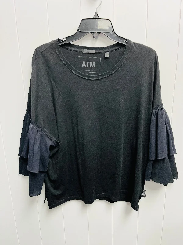 women's tops for those who love bold and vibrant colorsTop Short Sleeve By Atm In Black, Size: L