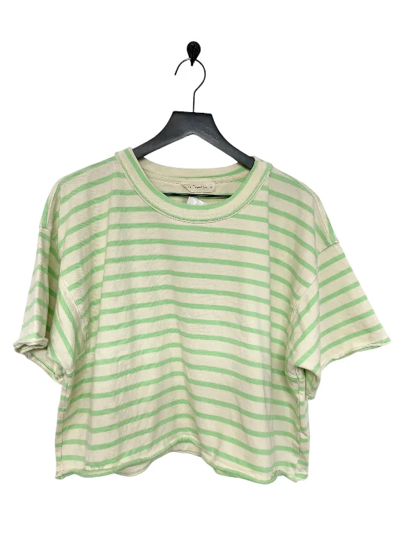 women's tops with sequin embellishmentsTop Short Sleeve By By Together In Green & Tan, Size: M