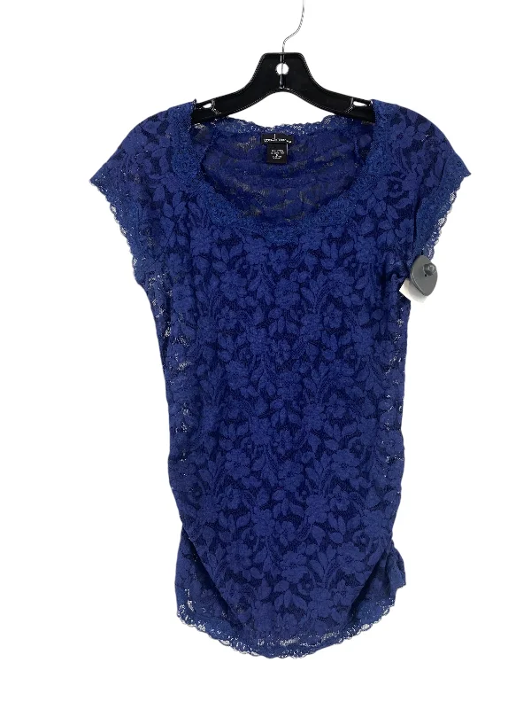 luxury women's topsTop Short Sleeve By Moda Intl In Blue, Size: S