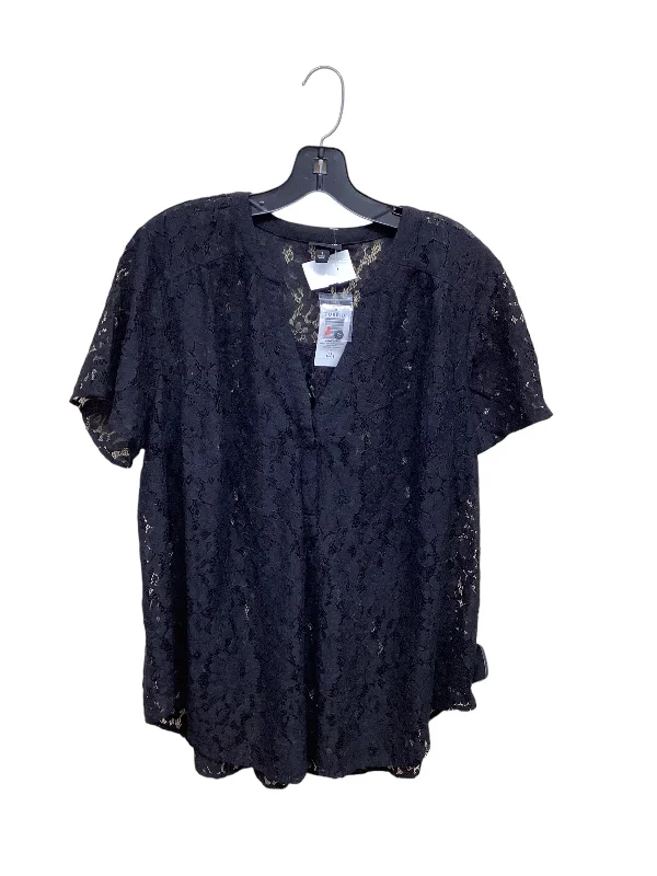 women's tops with embroidery detailsTop Short Sleeve By Torrid In Black, Size: Xl