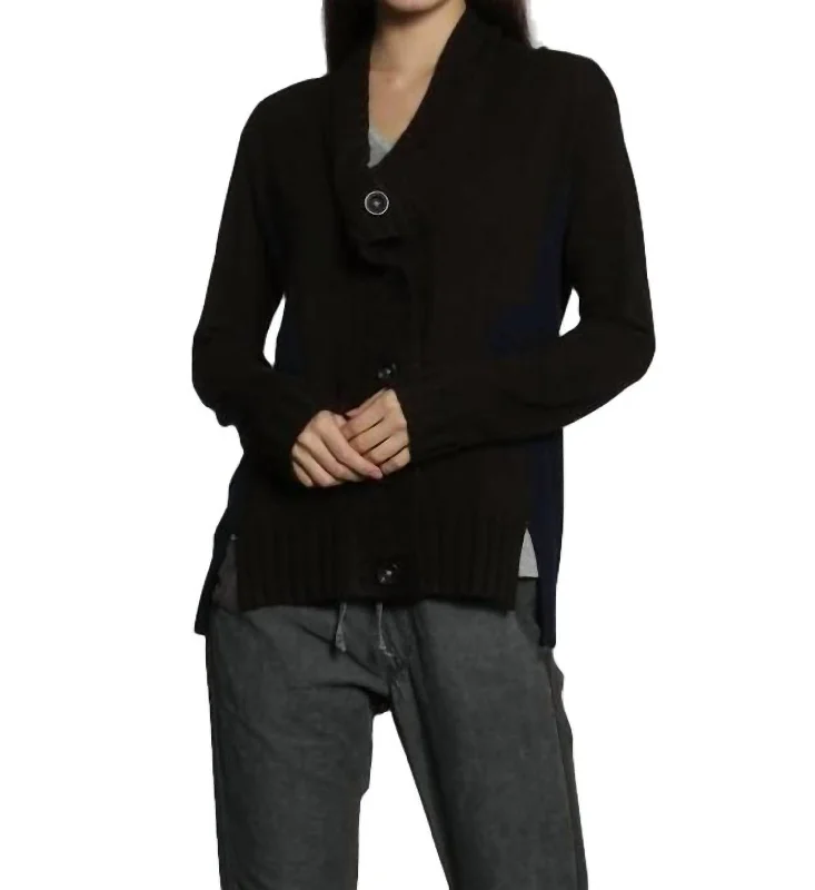 Fitted High-Quality Wool SweatersWillow Button Cardigan In Brown/navy